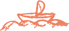 drawing of orange sailboat floating on waves